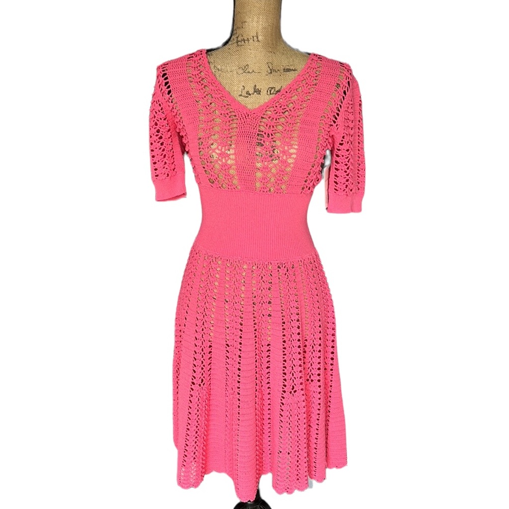 Michael Kors Collection Hot Pink Crochet Midi Dress - Picture 3 of 15